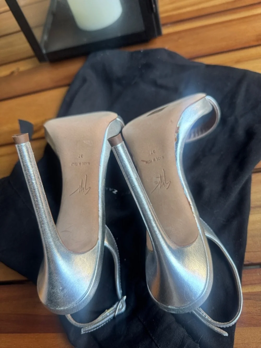 Giuseppe Zanotti Metallic Silver Open-Toe Slingback Heels